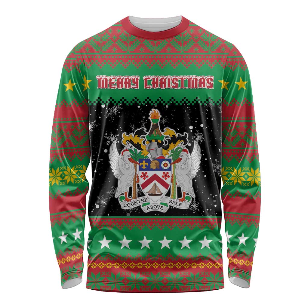 Saint Kitts And Nevis Christmas Long Sleeve Shirt Coat Of Arms Xmas Vibe - Wonder Print Shop