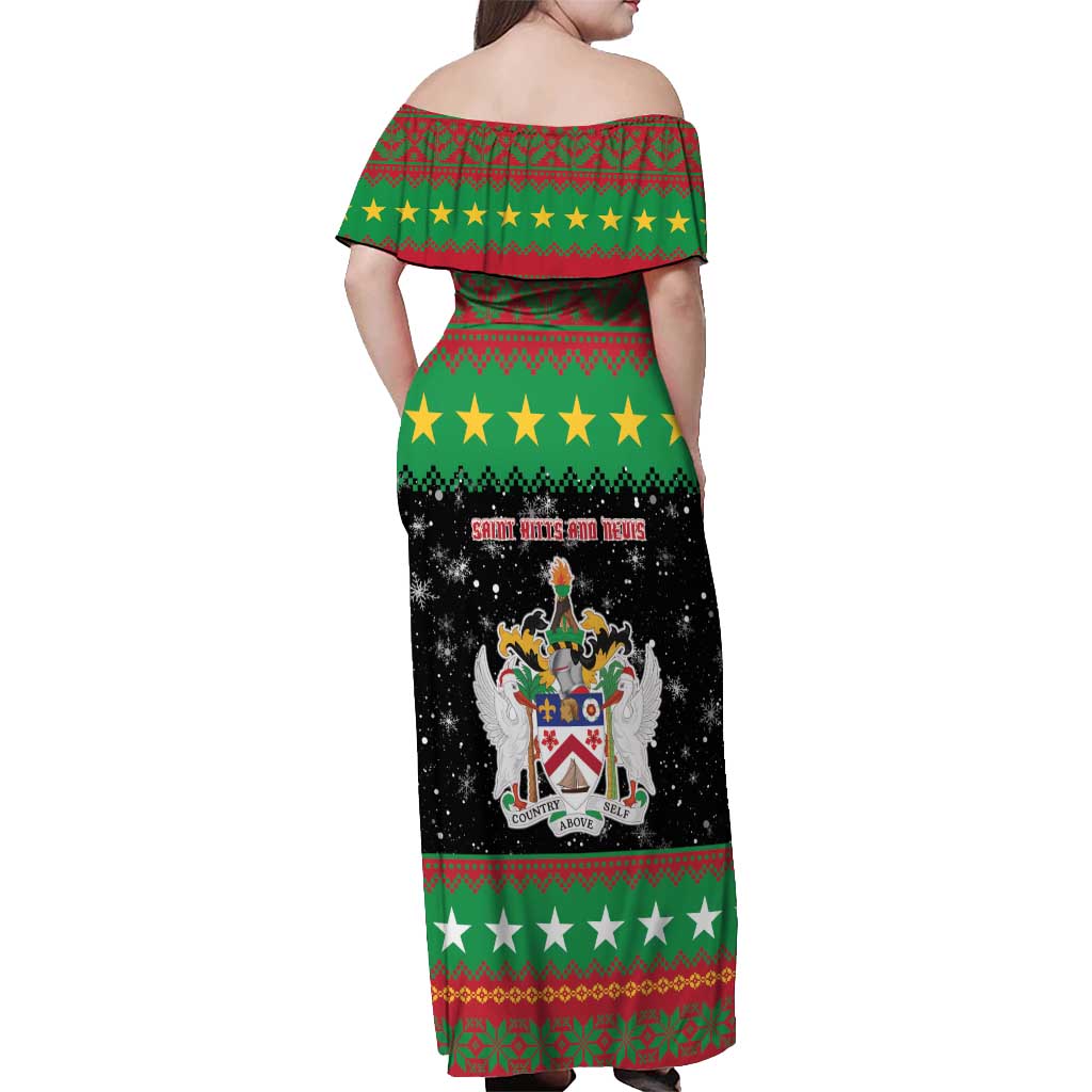 Saint Kitts And Nevis Christmas Off Shoulder Maxi Dress Coat Of Arms Xmas Vibe - Wonder Print Shop