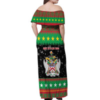 Saint Kitts And Nevis Christmas Off Shoulder Maxi Dress Coat Of Arms Xmas Vibe - Wonder Print Shop