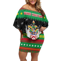Saint Kitts And Nevis Christmas Off Shoulder Short Dress Coat Of Arms Xmas Vibe - Wonder Print Shop