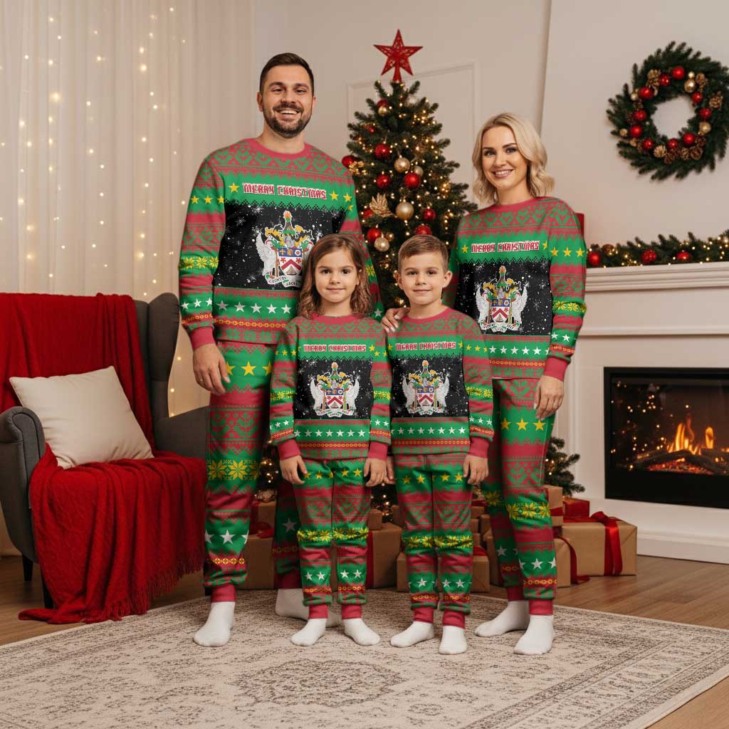 Saint Kitts And Nevis Christmas Pajama Set Coat Of Arms Xmas Vibe - Wonder Print Shop