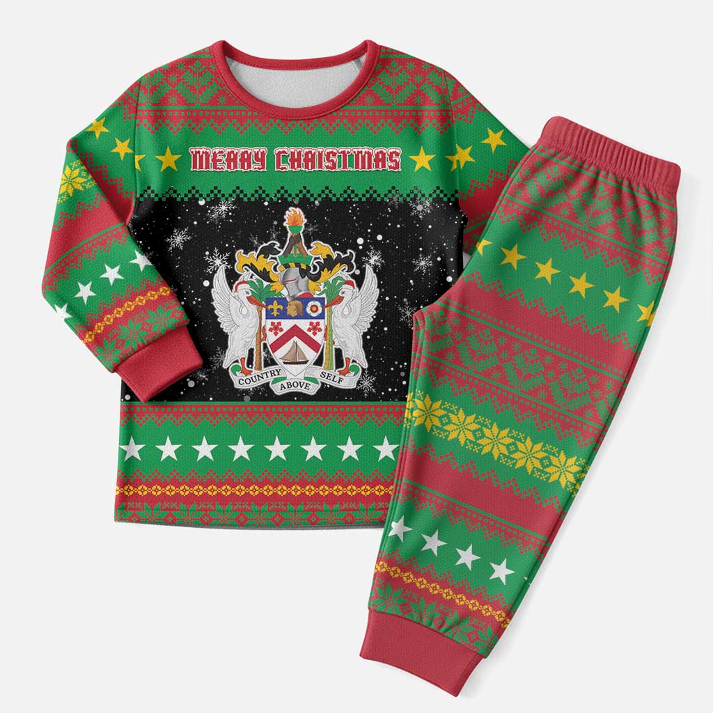Saint Kitts And Nevis Christmas Pajama Set Coat Of Arms Xmas Vibe - Wonder Print Shop