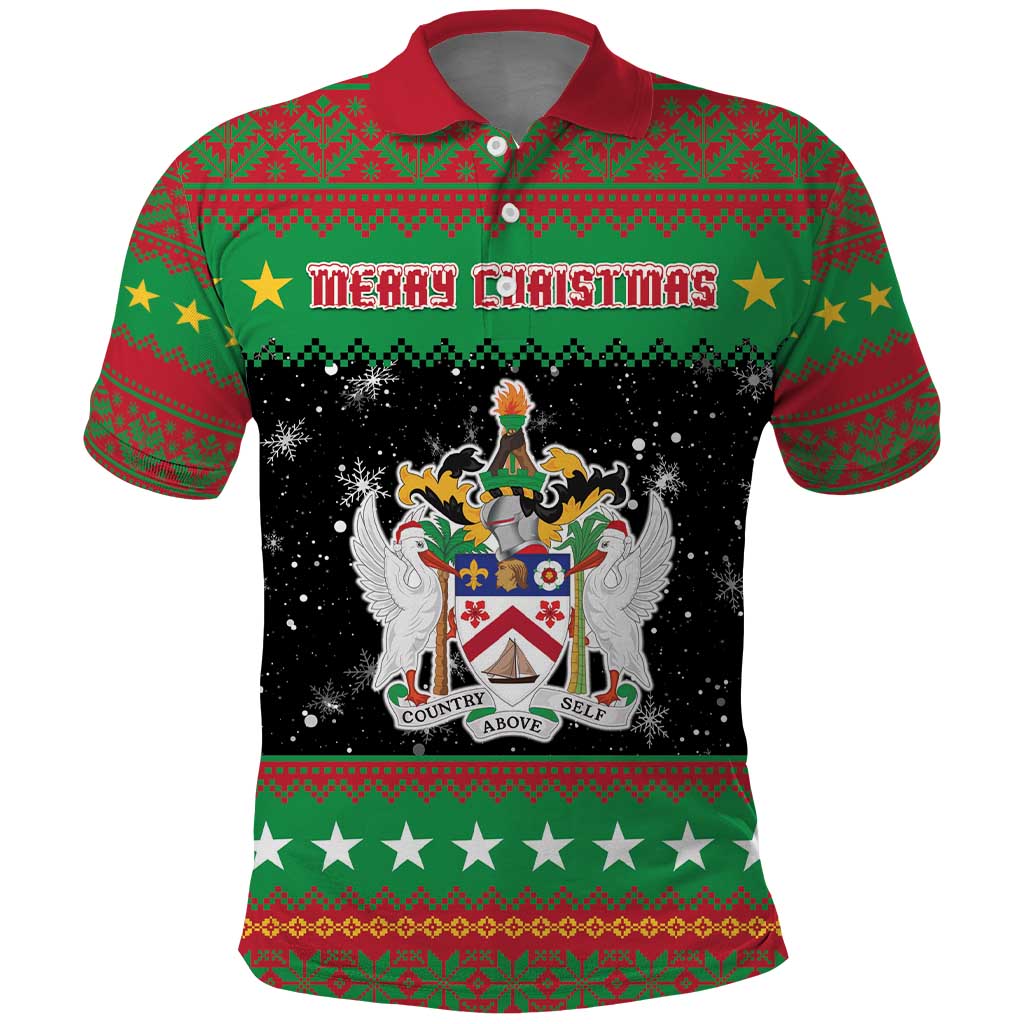 Saint Kitts And Nevis Christmas Polo Shirt Coat Of Arms Xmas Vibe - Wonder Print Shop