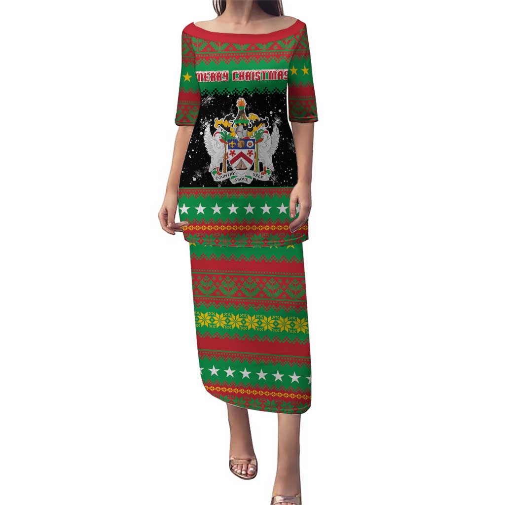 Saint Kitts And Nevis Christmas Puletasi Coat Of Arms Xmas Vibe - Wonder Print Shop