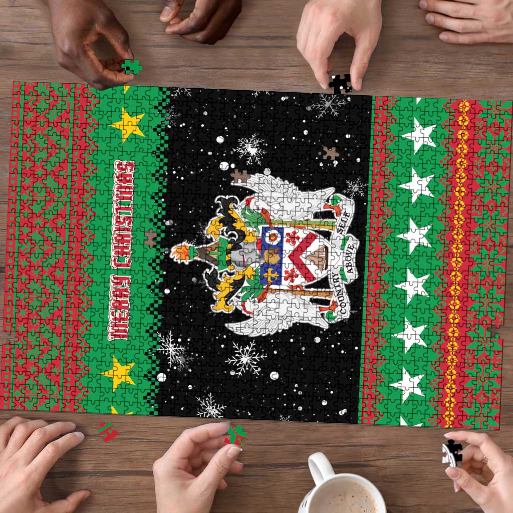 Saint Kitts And Nevis Christmas Puzzle Coat Of Arms Xmas Vibe - Wonder Print Shop