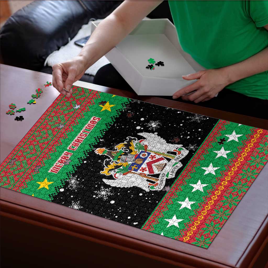 Saint Kitts And Nevis Christmas Puzzle Coat Of Arms Xmas Vibe - Wonder Print Shop
