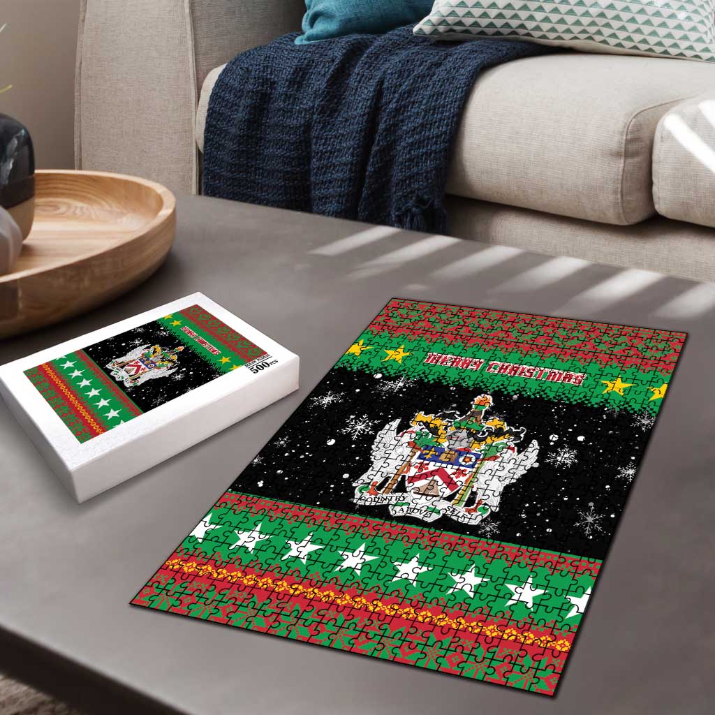 Saint Kitts And Nevis Christmas Puzzle Coat Of Arms Xmas Vibe - Wonder Print Shop