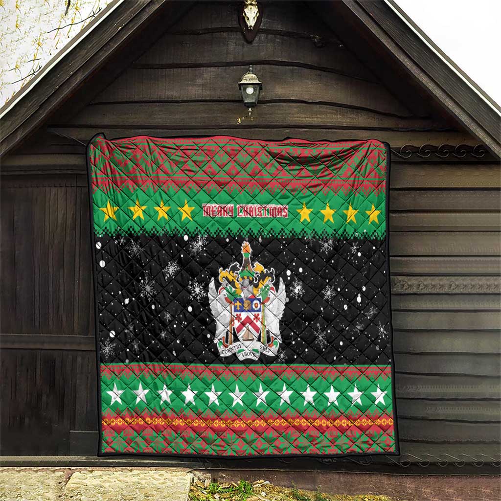 Saint Kitts And Nevis Christmas Quilt Coat Of Arms Xmas Vibe - Wonder Print Shop