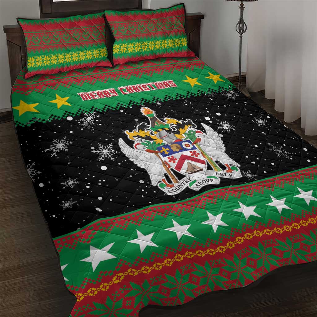 Saint Kitts And Nevis Christmas Quilt Bed Set Coat Of Arms Xmas Vibe - Wonder Print Shop