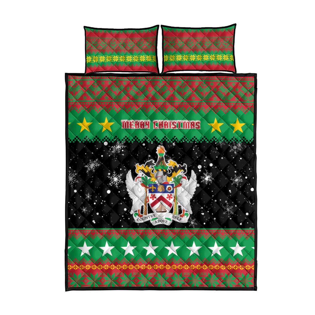 Saint Kitts And Nevis Christmas Quilt Bed Set Coat Of Arms Xmas Vibe - Wonder Print Shop