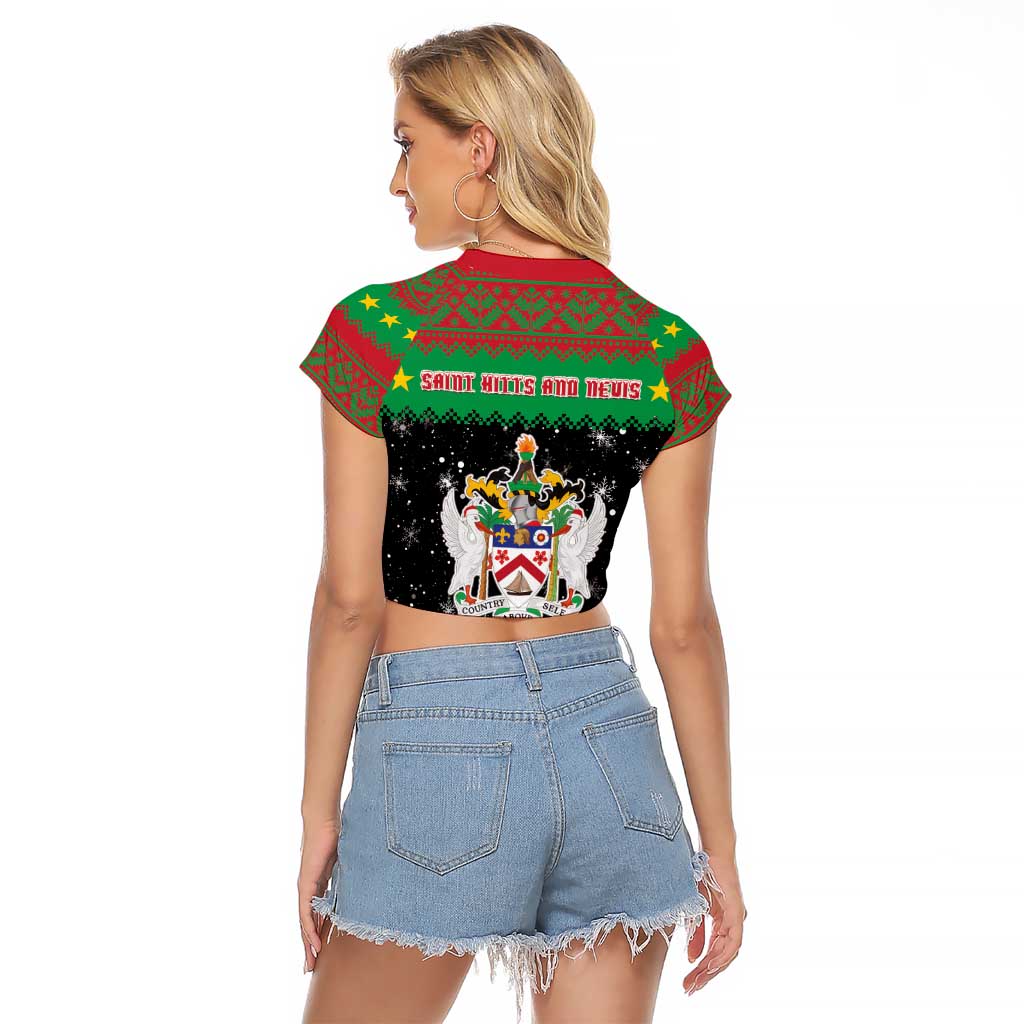 Saint Kitts And Nevis Christmas Raglan Cropped T Shirt Coat Of Arms Xmas Vibe - Wonder Print Shop