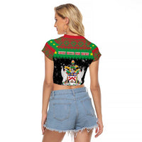 Saint Kitts And Nevis Christmas Raglan Cropped T Shirt Coat Of Arms Xmas Vibe - Wonder Print Shop
