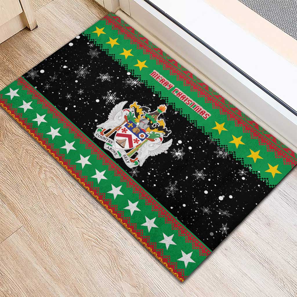 Saint Kitts And Nevis Christmas Rubber Doormat Coat Of Arms Xmas Vibe - Wonder Print Shop