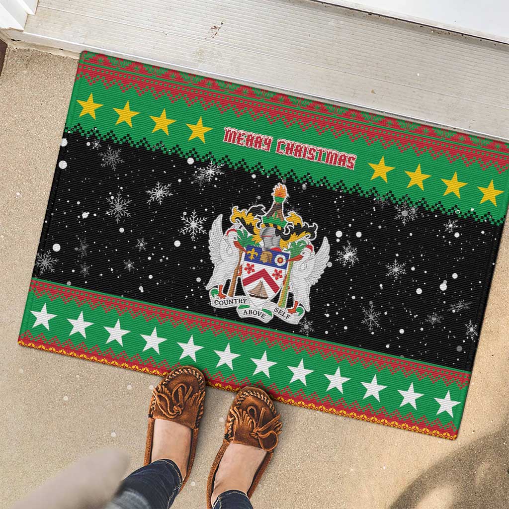 Saint Kitts And Nevis Christmas Rubber Doormat Coat Of Arms Xmas Vibe - Wonder Print Shop