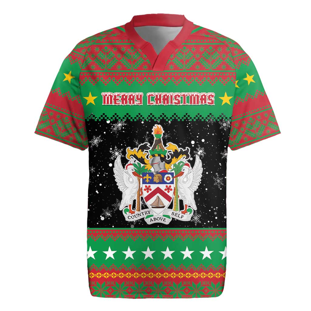 Saint Kitts And Nevis Christmas Rugby Jersey Coat Of Arms Xmas Vibe - Wonder Print Shop