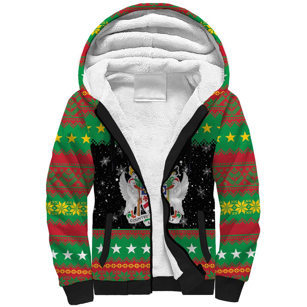 Saint Kitts And Nevis Christmas Sherpa Hoodie Coat Of Arms Xmas Vibe - Wonder Print Shop