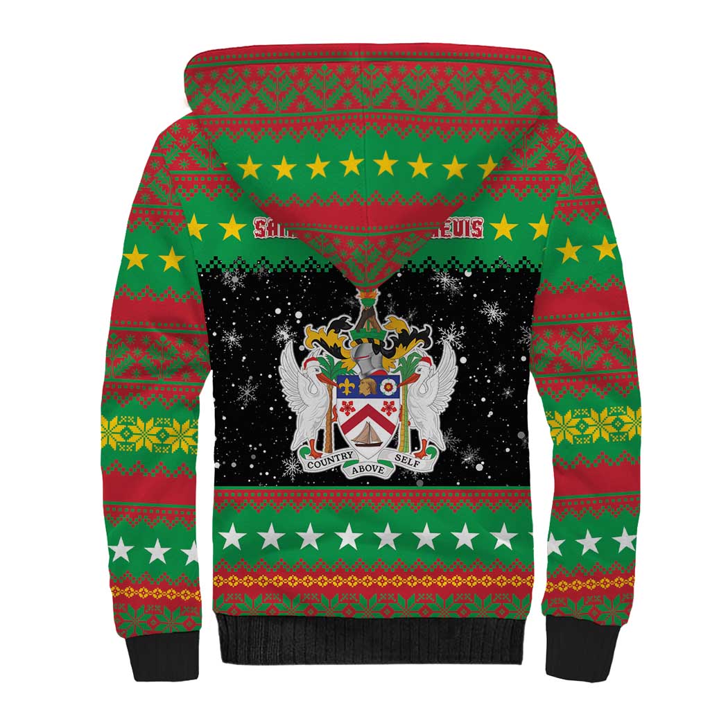 Saint Kitts And Nevis Christmas Sherpa Hoodie Coat Of Arms Xmas Vibe - Wonder Print Shop