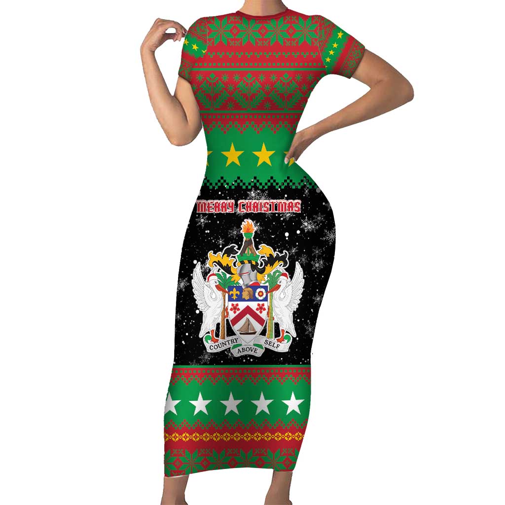 Saint Kitts And Nevis Christmas Short Sleeve Bodycon Dress Coat Of Arms Xmas Vibe - Wonder Print Shop
