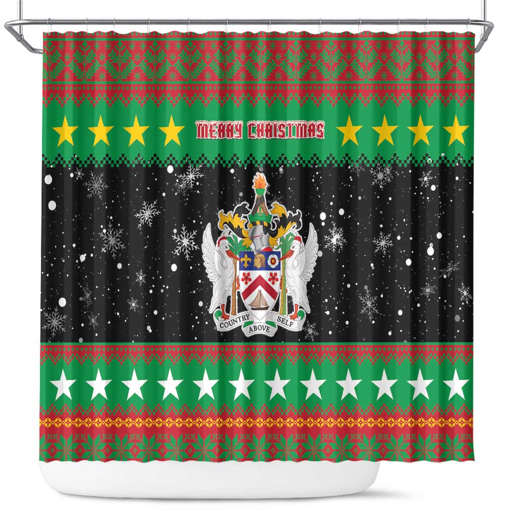 Saint Kitts And Nevis Christmas Shower Curtain Coat Of Arms Xmas Vibe - Wonder Print Shop