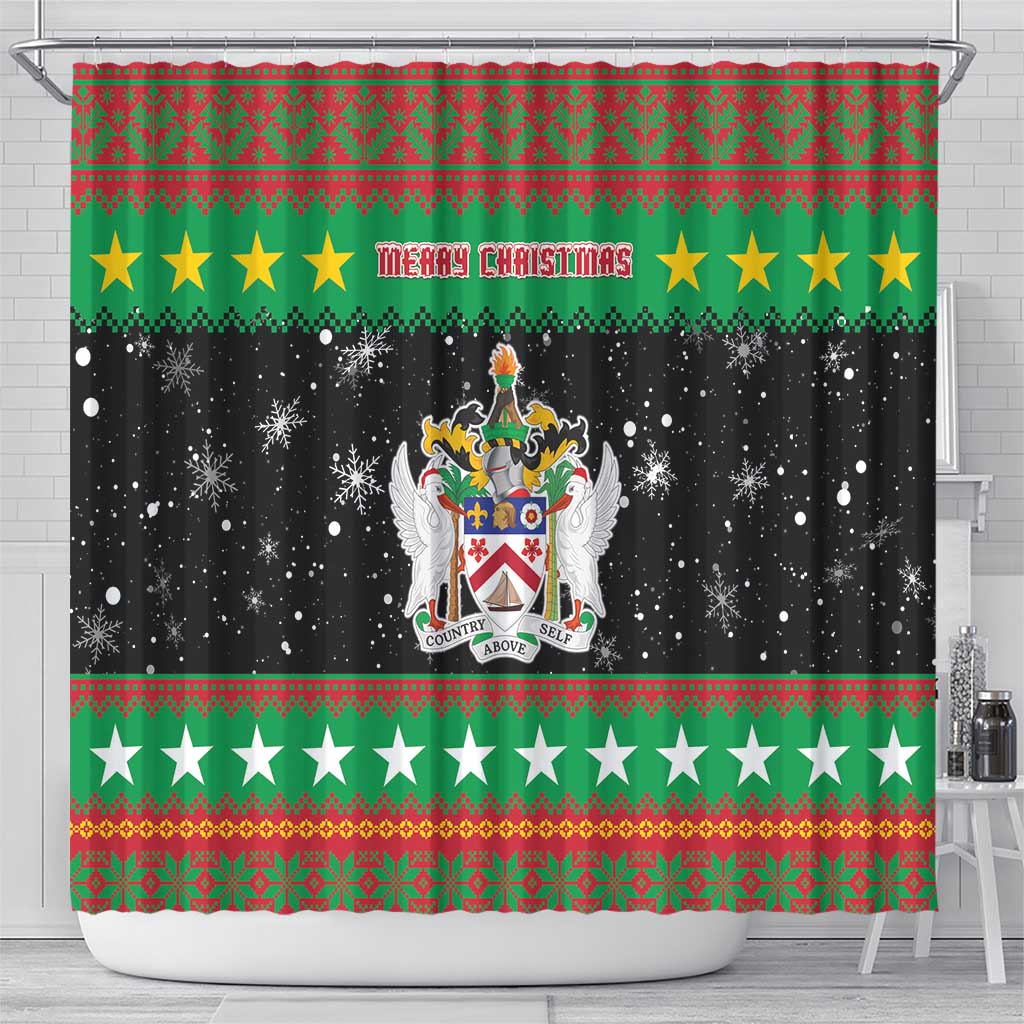 Saint Kitts And Nevis Christmas Shower Curtain Coat Of Arms Xmas Vibe - Wonder Print Shop