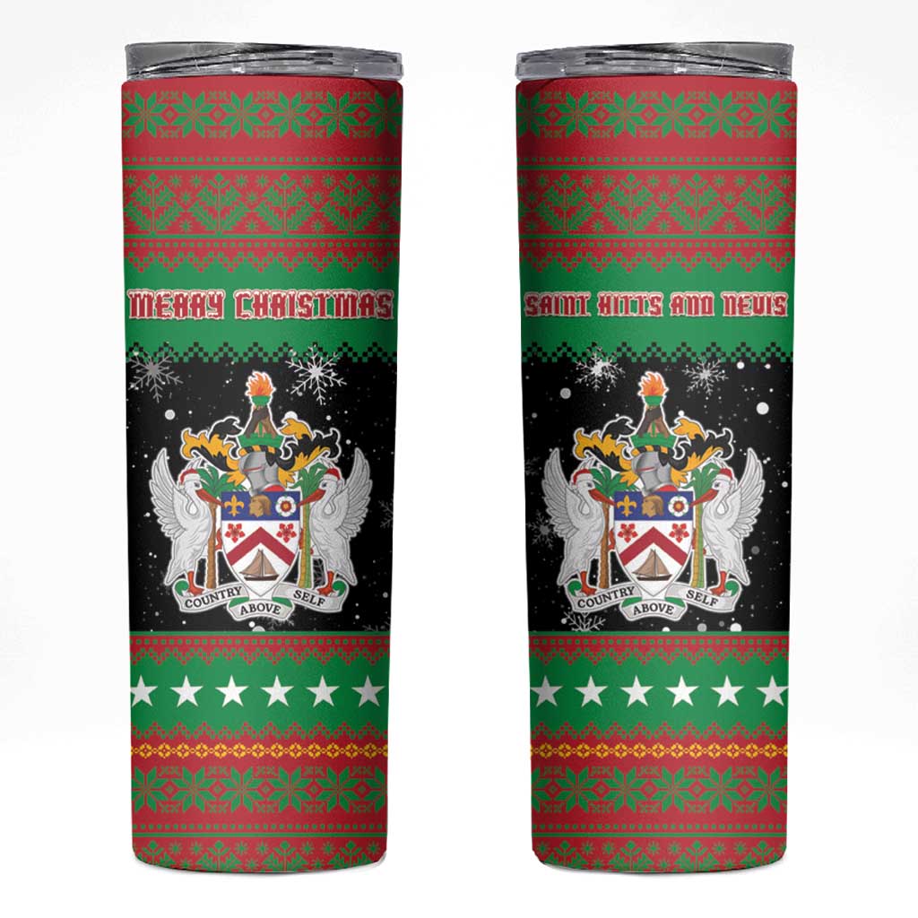 Saint Kitts And Nevis Christmas Skinny Tumbler Coat Of Arms Xmas Vibe - Wonder Print Shop