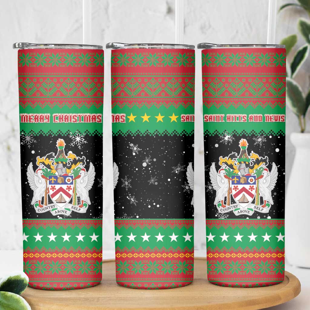 Saint Kitts And Nevis Christmas Skinny Tumbler Coat Of Arms Xmas Vibe - Wonder Print Shop