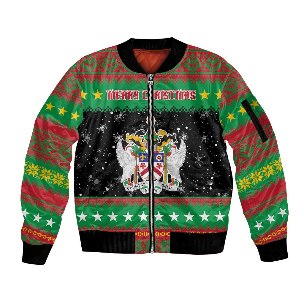 Saint Kitts And Nevis Christmas Sleeve Zip Bomber Jacket Coat Of Arms Xmas Vibe - Wonder Print Shop