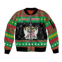 Saint Kitts And Nevis Christmas Sleeve Zip Bomber Jacket Coat Of Arms Xmas Vibe - Wonder Print Shop