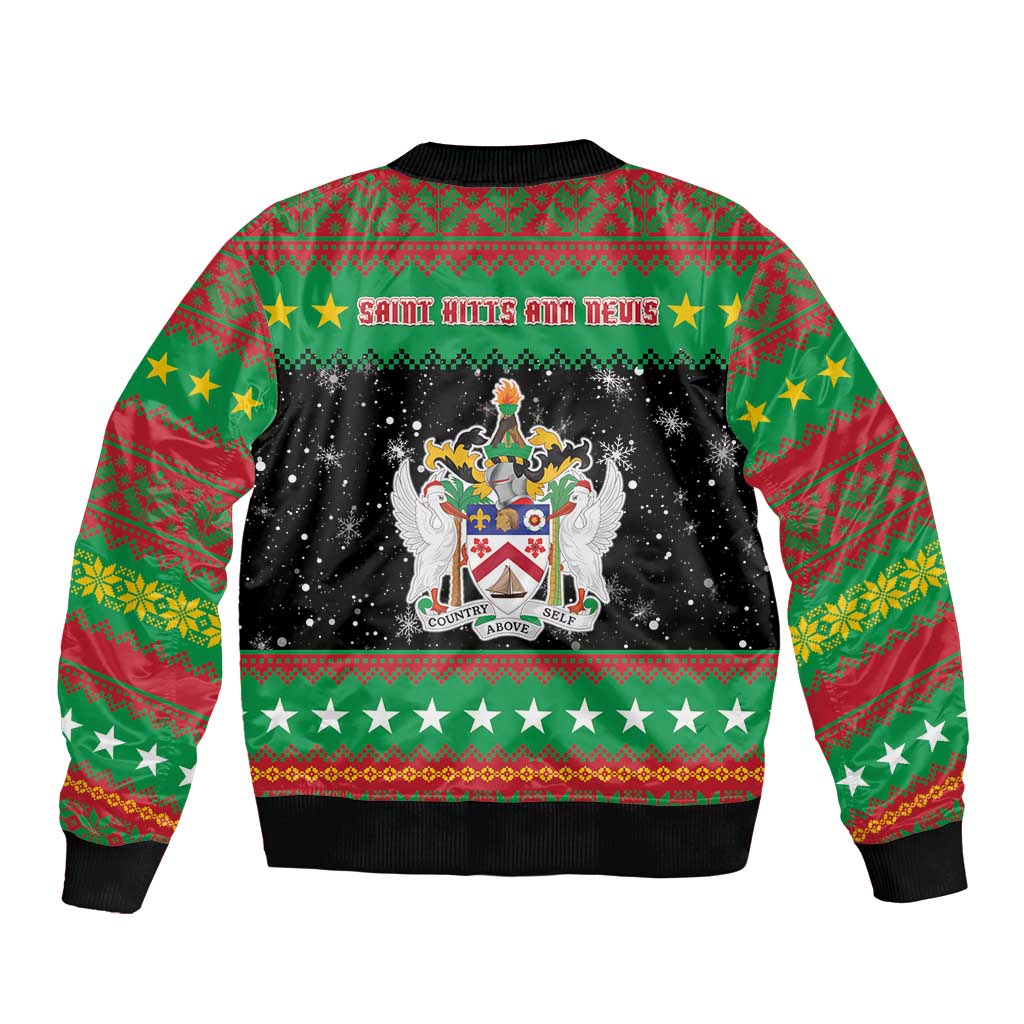 Saint Kitts And Nevis Christmas Sleeve Zip Bomber Jacket Coat Of Arms Xmas Vibe - Wonder Print Shop