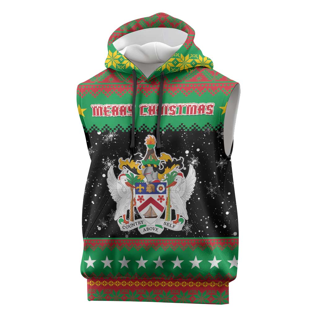 Saint Kitts And Nevis Christmas Sleeveless Hoodie Coat Of Arms Xmas Vibe - Wonder Print Shop