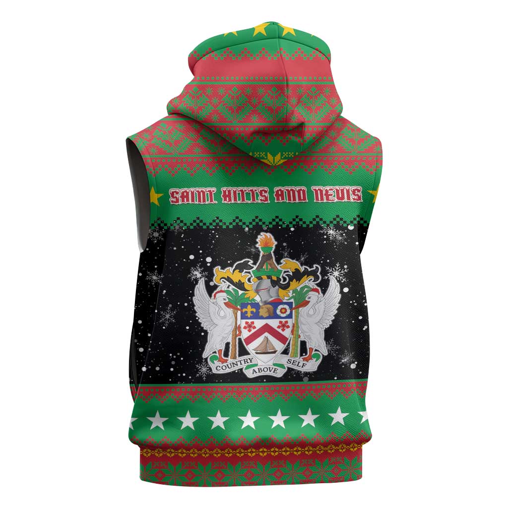 Saint Kitts And Nevis Christmas Sleeveless Hoodie Coat Of Arms Xmas Vibe - Wonder Print Shop