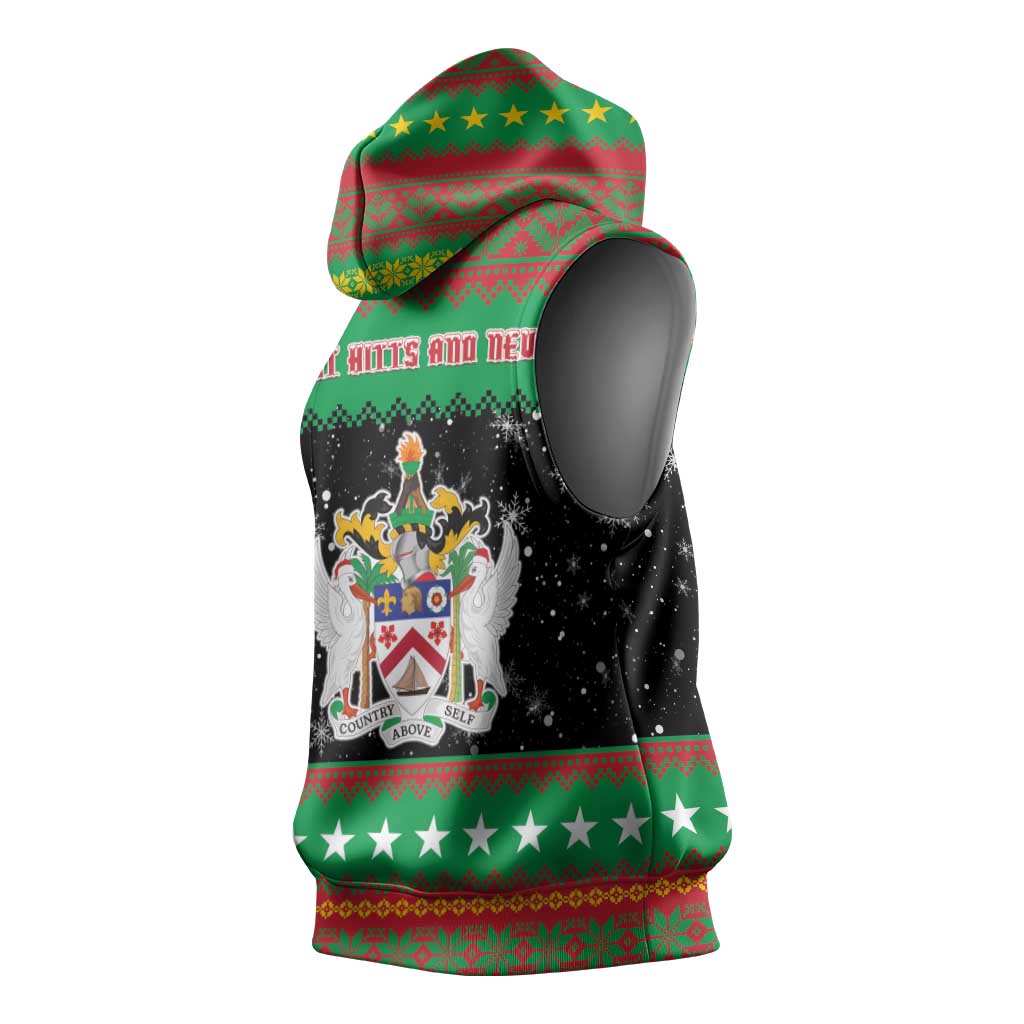 Saint Kitts And Nevis Christmas Sleeveless Hoodie Coat Of Arms Xmas Vibe - Wonder Print Shop