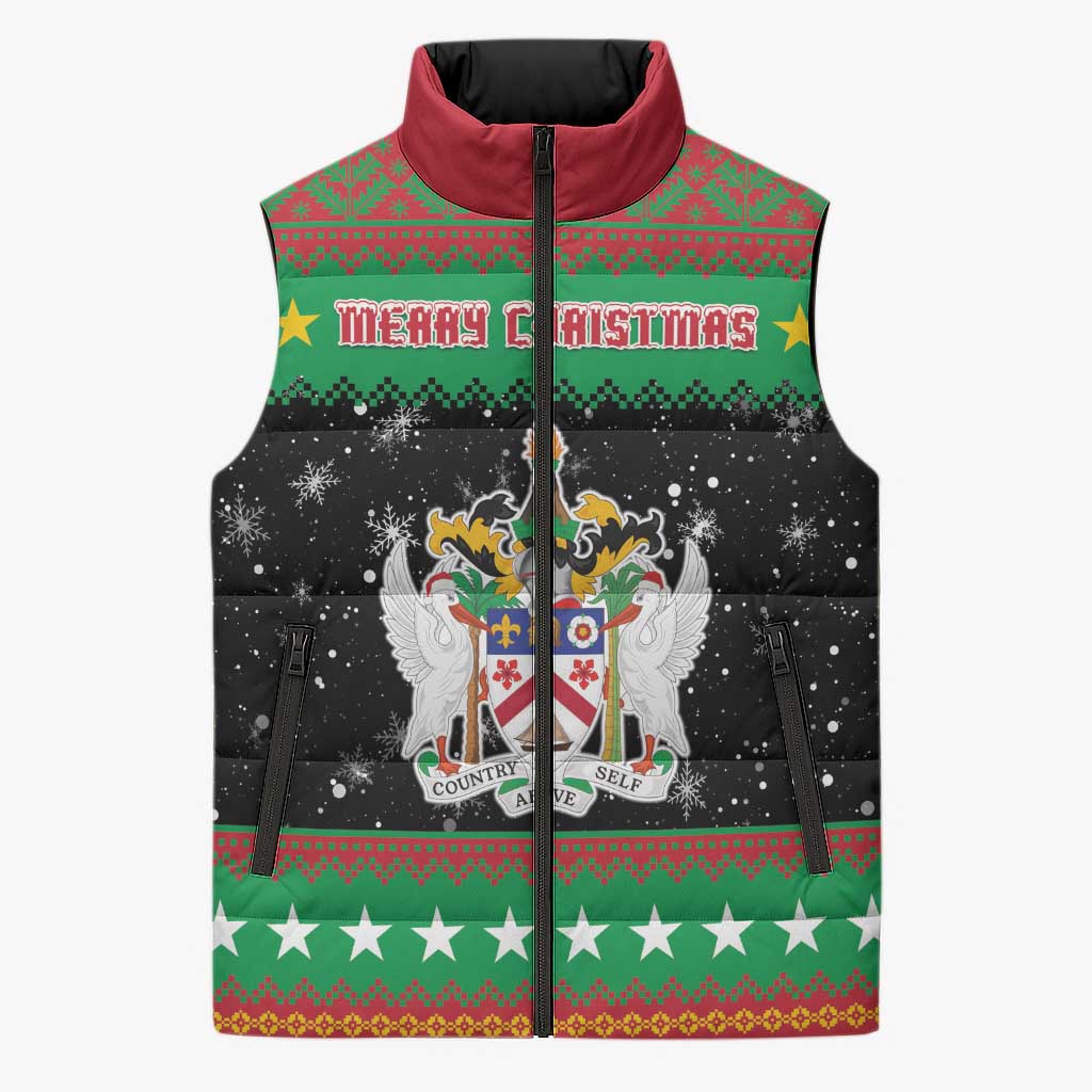 Saint Kitts And Nevis Christmas Sleeveless Puffer Jacket Coat Of Arms Xmas Vibe - Wonder Print Shop