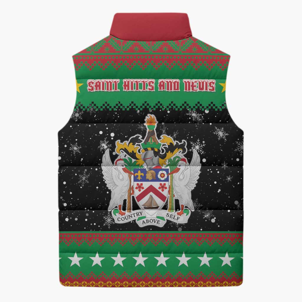 Saint Kitts And Nevis Christmas Sleeveless Puffer Jacket Coat Of Arms Xmas Vibe - Wonder Print Shop