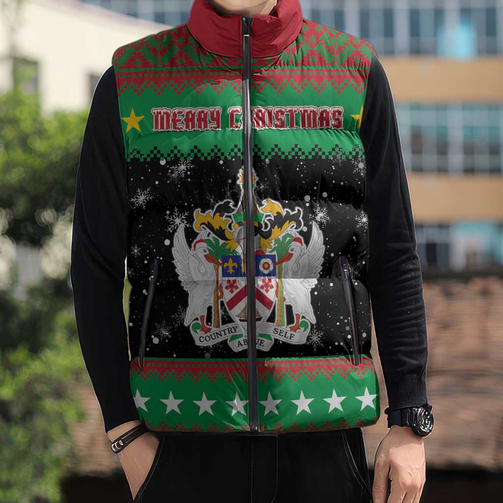Saint Kitts And Nevis Christmas Sleeveless Puffer Jacket Coat Of Arms Xmas Vibe - Wonder Print Shop