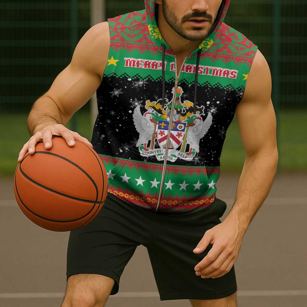 Saint Kitts And Nevis Christmas Sleeveless Zip Hoodie Coat Of Arms Xmas Vibe - Wonder Print Shop