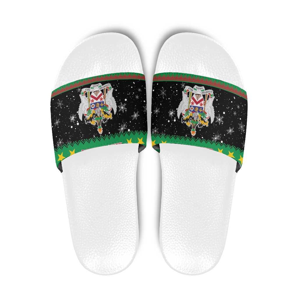 Saint Kitts And Nevis Christmas Slide Sandals Coat Of Arms Xmas Vibe - Wonder Print Shop