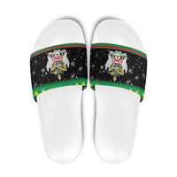 Saint Kitts And Nevis Christmas Slide Sandals Coat Of Arms Xmas Vibe - Wonder Print Shop