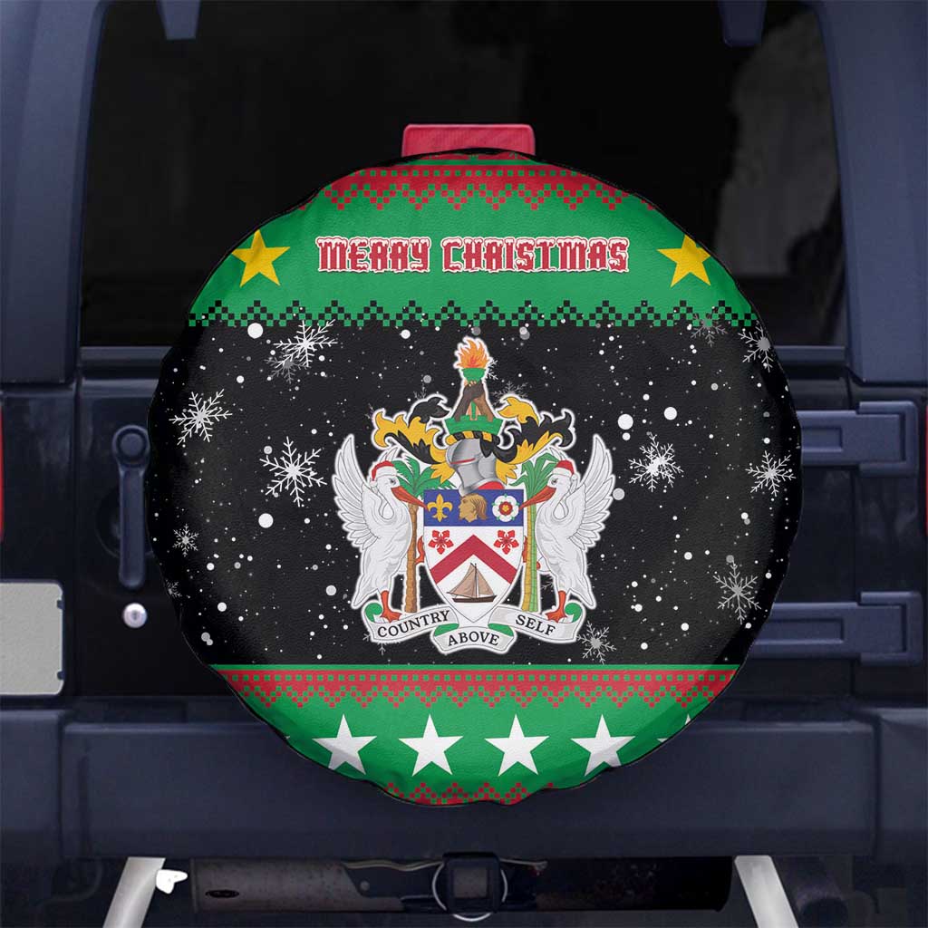 Saint Kitts And Nevis Christmas Spare Tire Cover Coat Of Arms Xmas Vibe - Wonder Print Shop