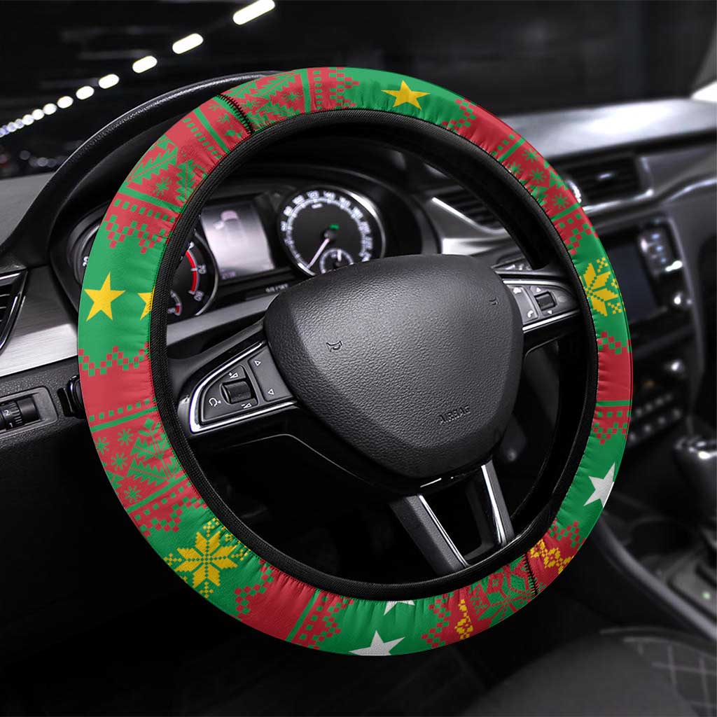 Saint Kitts And Nevis Christmas Steering Wheel Cover Coat Of Arms Xmas Vibe - Wonder Print Shop