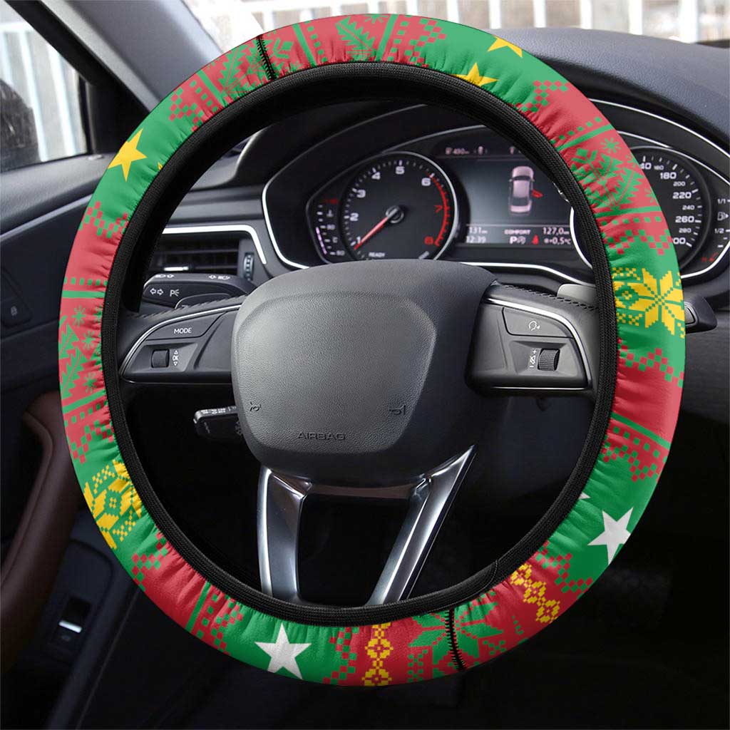 Saint Kitts And Nevis Christmas Steering Wheel Cover Coat Of Arms Xmas Vibe - Wonder Print Shop