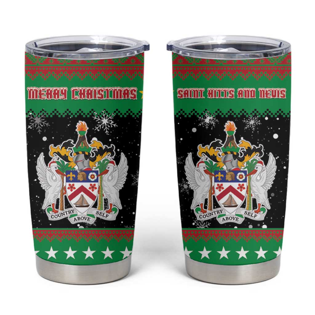 Saint Kitts And Nevis Christmas Tumbler Cup Coat Of Arms Xmas Vibe - Wonder Print Shop
