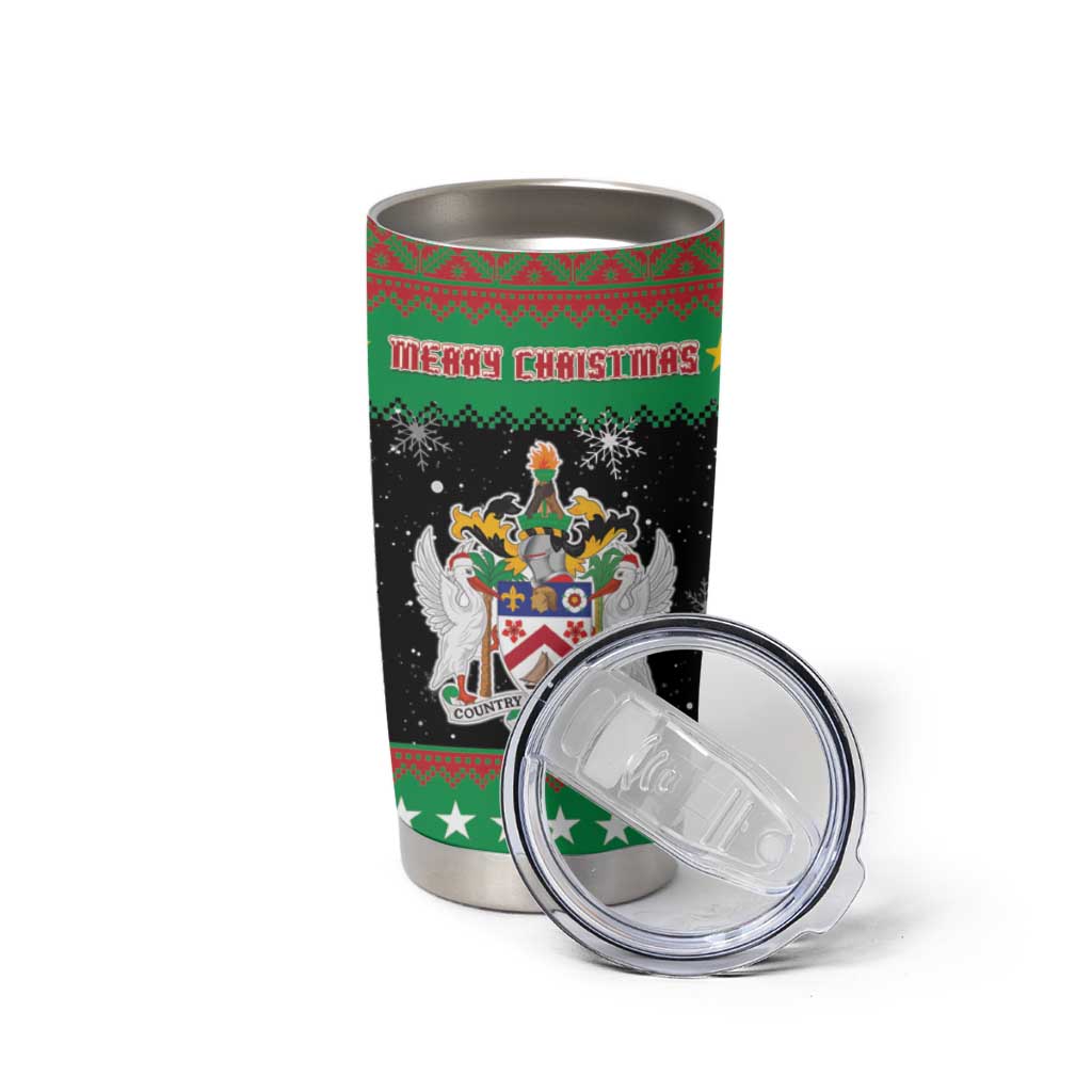 Saint Kitts And Nevis Christmas Tumbler Cup Coat Of Arms Xmas Vibe - Wonder Print Shop