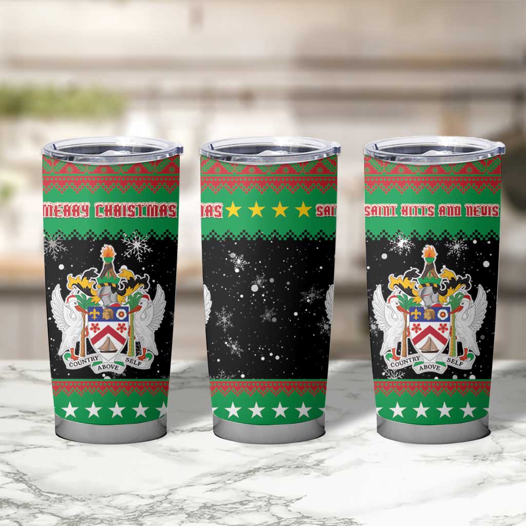 Saint Kitts And Nevis Christmas Tumbler Cup Coat Of Arms Xmas Vibe - Wonder Print Shop