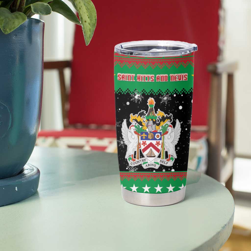 Saint Kitts And Nevis Christmas Tumbler Cup Coat Of Arms Xmas Vibe - Wonder Print Shop