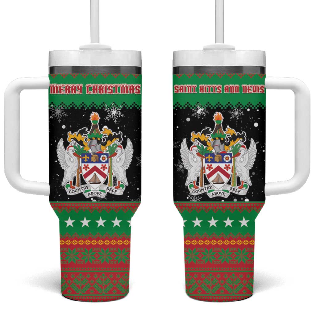 Saint Kitts And Nevis Christmas Tumbler With Handle Coat Of Arms Xmas Vibe - Wonder Print Shop