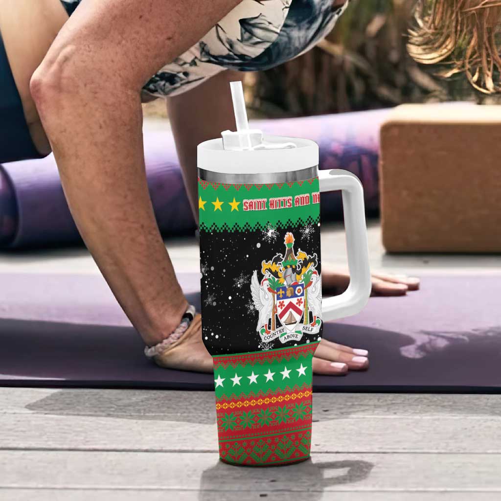 Saint Kitts And Nevis Christmas Tumbler With Handle Coat Of Arms Xmas Vibe - Wonder Print Shop