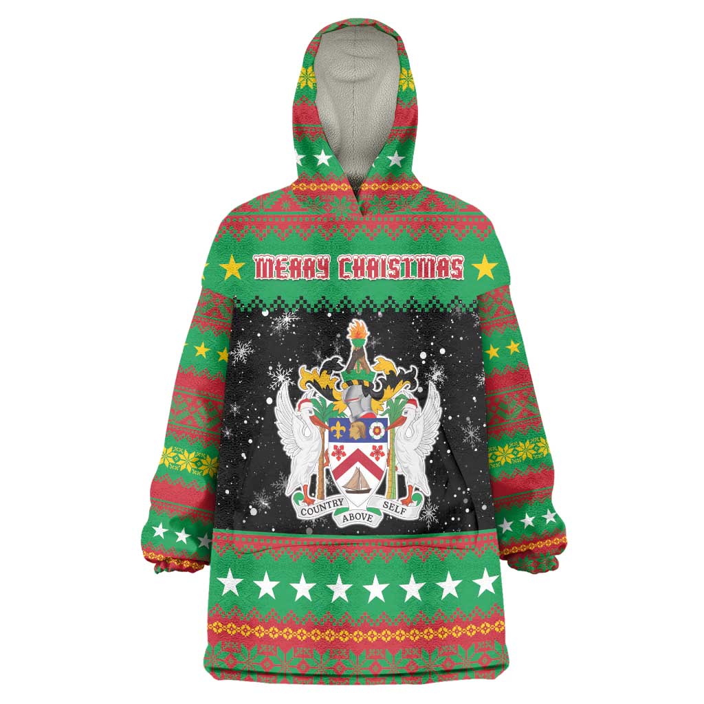 Saint Kitts And Nevis Christmas Wearable Blanket Hoodie Coat Of Arms Xmas Vibe - Wonder Print Shop