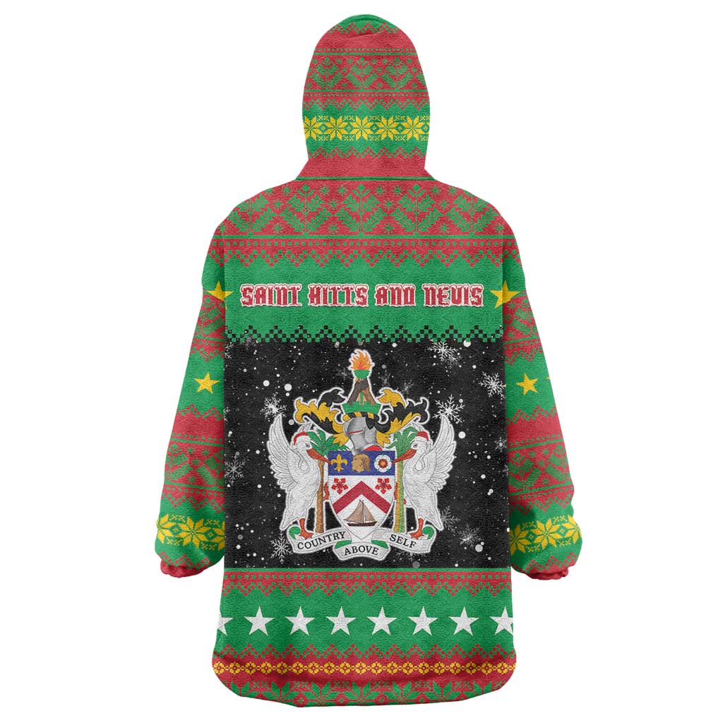 Saint Kitts And Nevis Christmas Wearable Blanket Hoodie Coat Of Arms Xmas Vibe - Wonder Print Shop