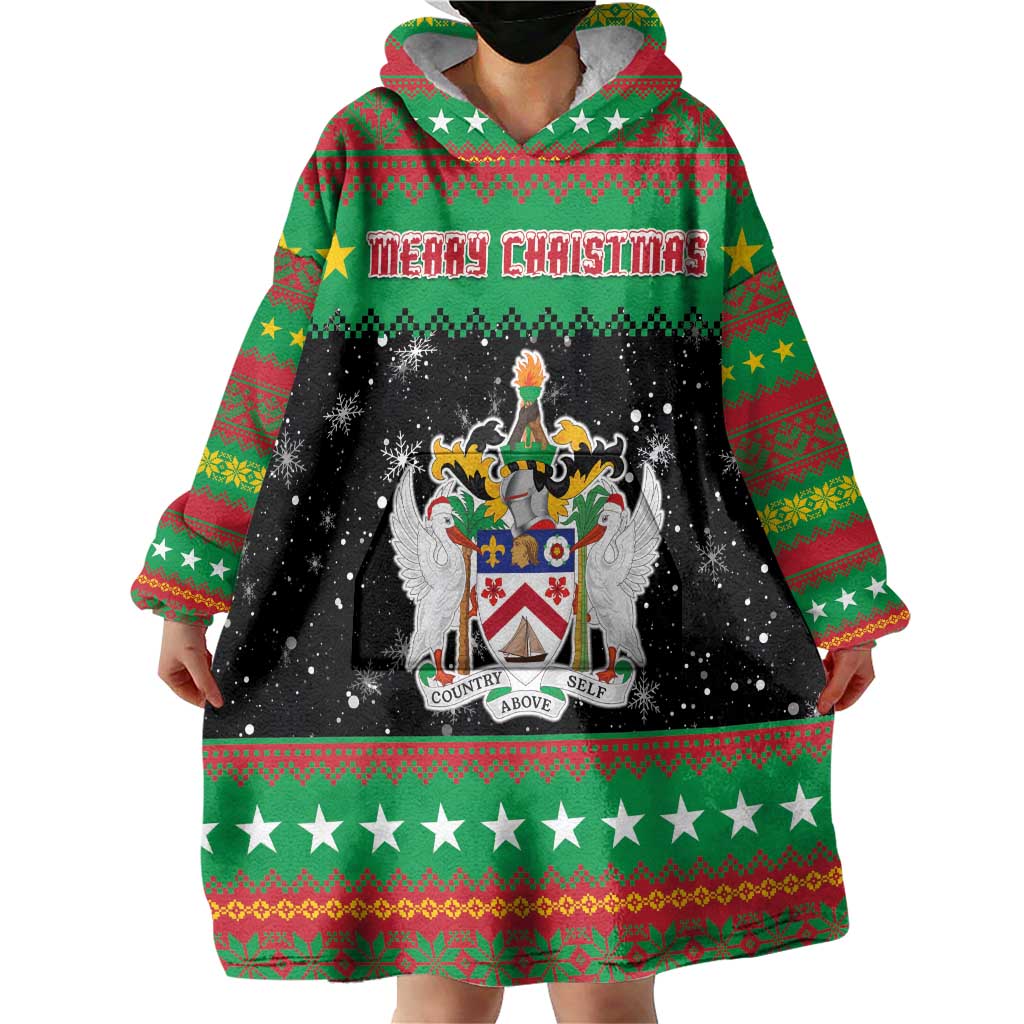 Saint Kitts And Nevis Christmas Wearable Blanket Hoodie Coat Of Arms Xmas Vibe - Wonder Print Shop